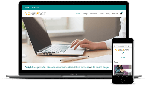 prezentacja responsywnego wyglądu strony onefact.pl na monitorze i smartfonie